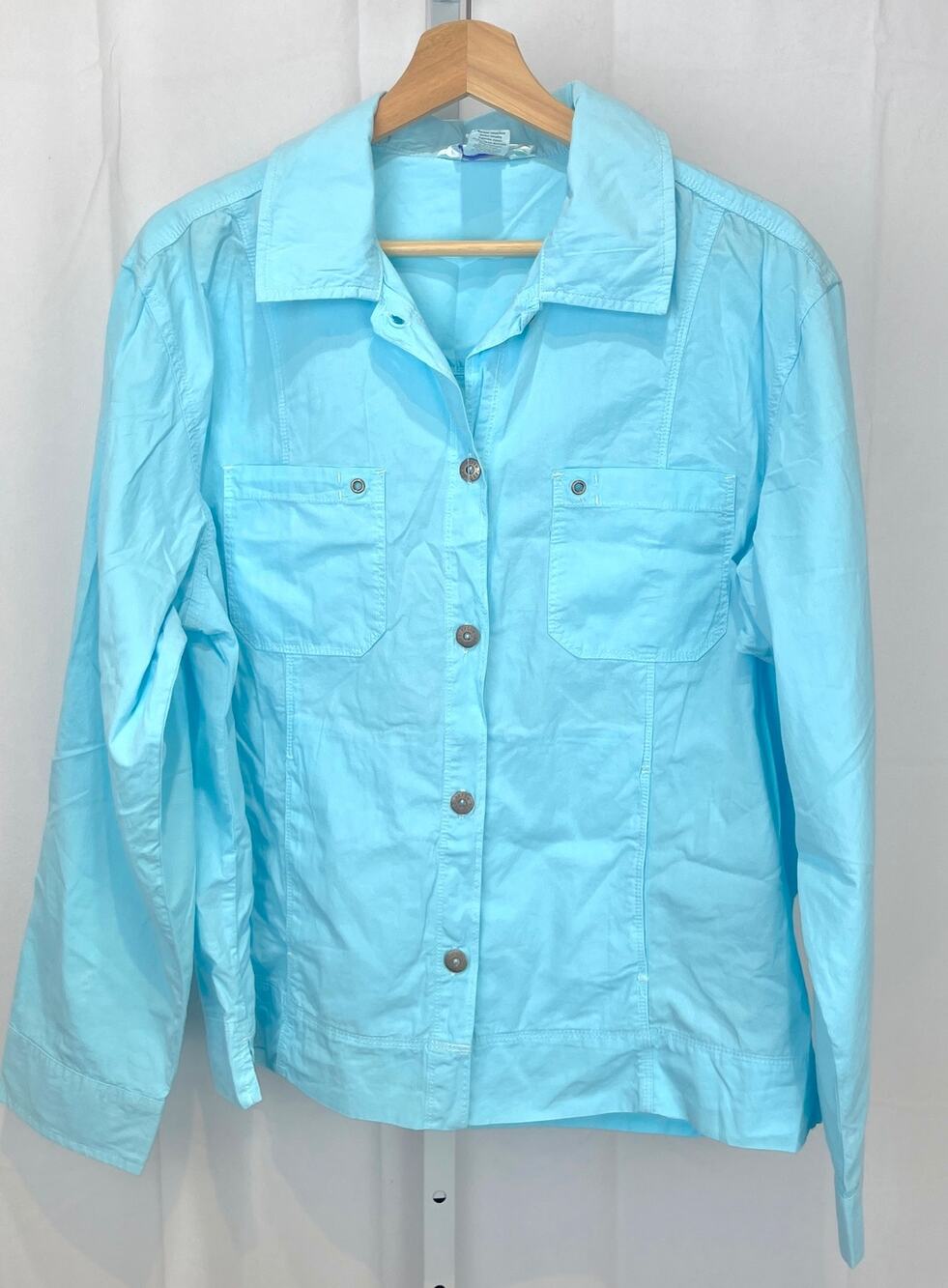 FRESH PRODUCE Button Front Utility Shirt Jacket Cotton Blue Size L